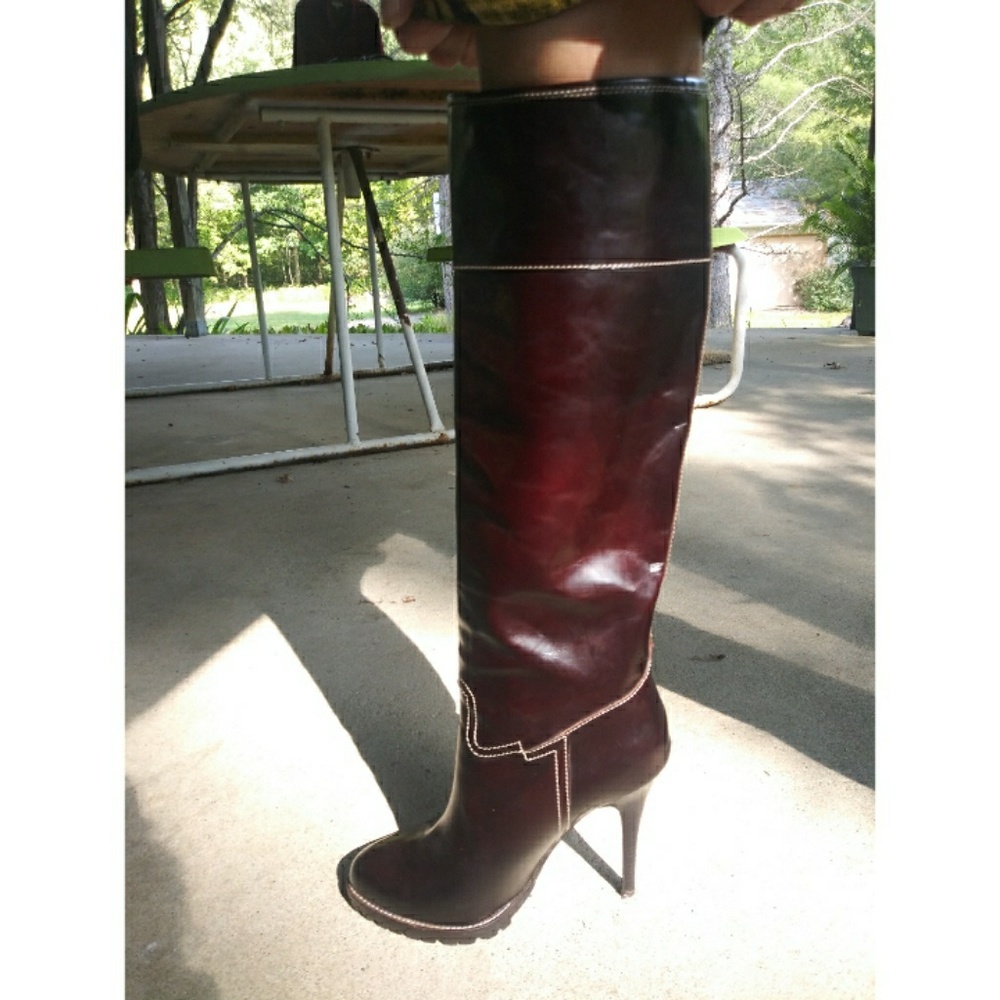 Giuseppe Zanotti leather red knee high heel boots